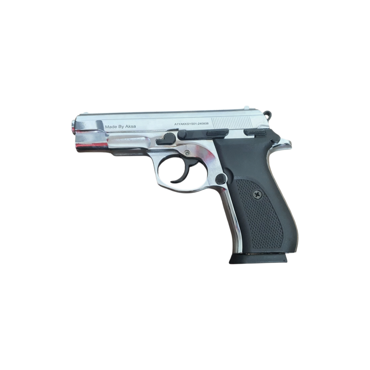 Aksa Ak20 Shiny Chrome 9mm Pepper Blank Pistol