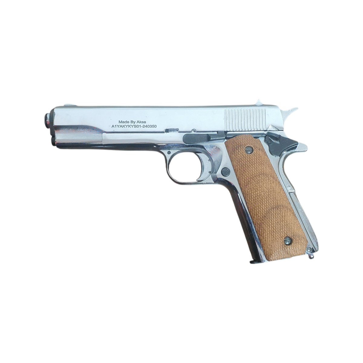 Aksa Ak1911 Shiny Chrome/ Walnut 9mm Pepper Blank Gun