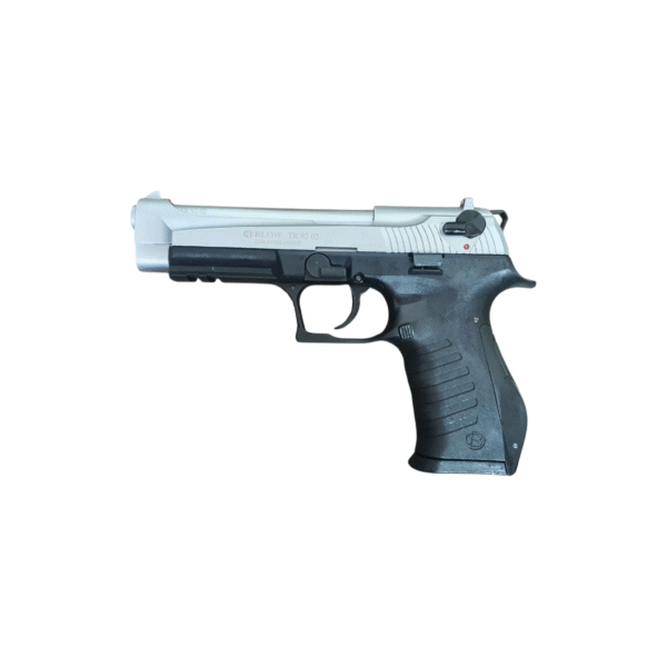 Blow TR9202 Chrome 9mm Pepper Blank Pistol with tactical Picatinny rail