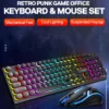 T-WOLF TF270 Retro Punk Rainbow Backlit Keyboard and Mouse Set