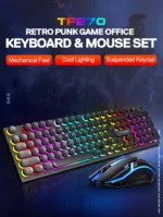 T-WOLF TF270 Retro Punk Rainbow Backlit Keyboard and Mouse Set