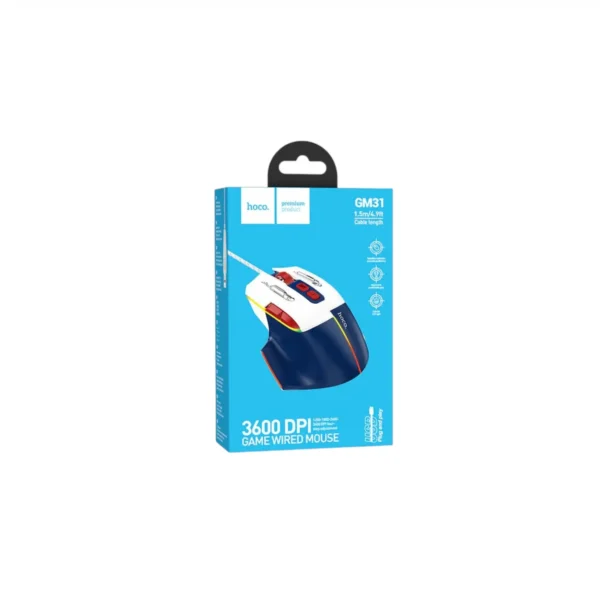 Photoroom-20241229_154243-Photoroom - 2026-04-22T001129.291 Hoco GM31 Glory 4-Step 3600 DPI Wired RGB Gaming Mouse White & Blue Edition