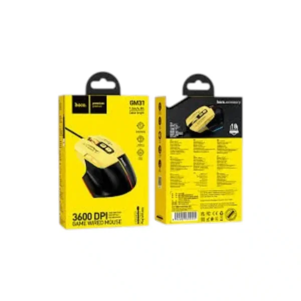Photoroom-20241229_154243-Photoroom - 2026-04-22T002639.291 Hoco GM31 Glory 4-Step 3600 DPI Wired RGB Gaming Mouse – Black & Yellow Edition