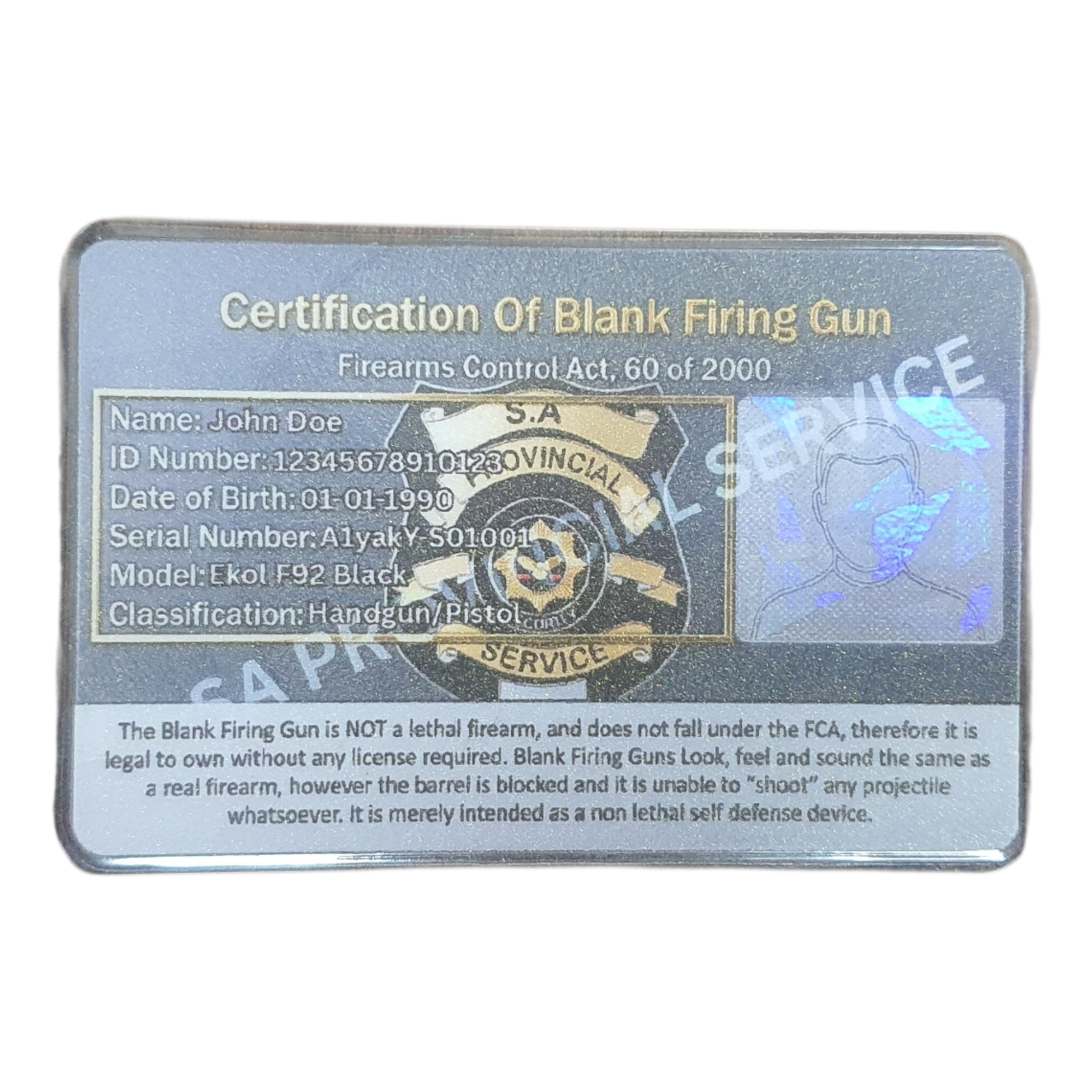 Blank Gun Licence Card