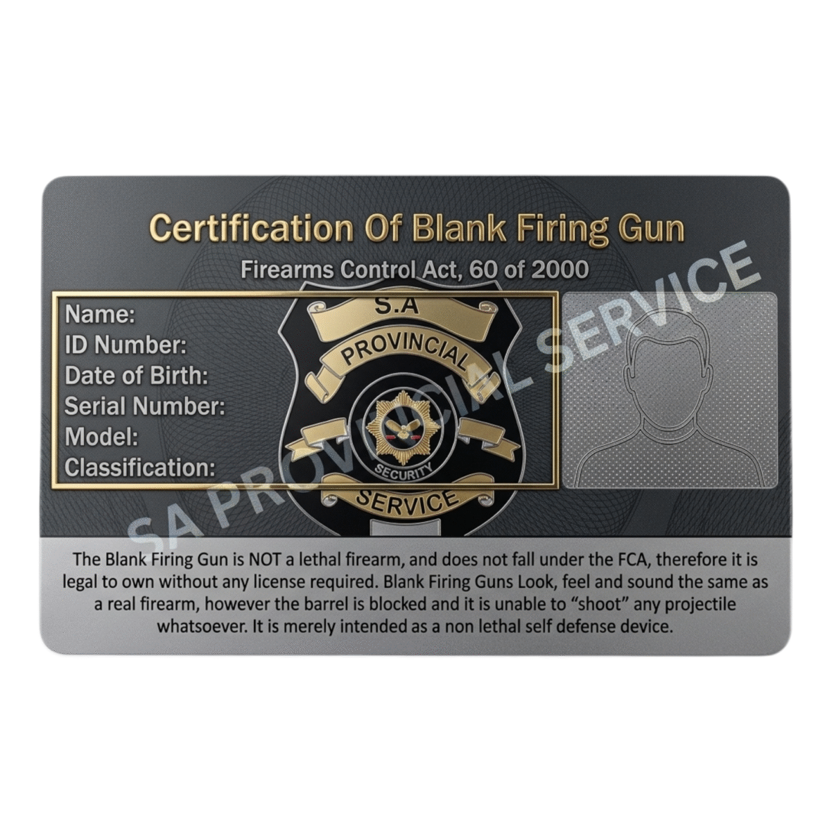 Blank Gun Licence Card