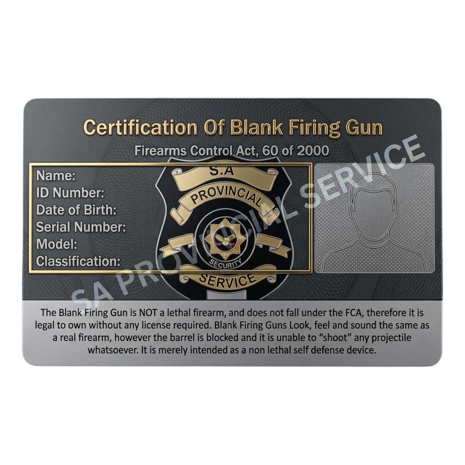 Blank Gun Licence Card