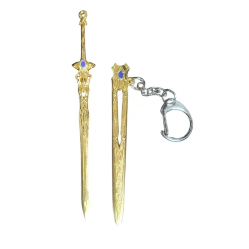 Crimson-Hilt Double-Edge Keychain Sword Miniature Blade Ornament