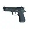 Retay Mod 92 Black blank gun right side profile showing slide markings, trigger assembly, and textured grip handle Retay Mod 92 Black blank gun right side profile showing slide markings, trigger assembly, and textured grip handle