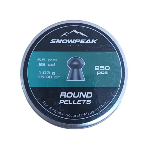 Snowpeak Round 5.5mm .22 calibre 15.90gr airgun pellets in a 250-pellet tin