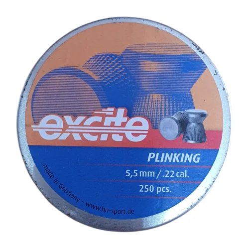 H&N Excite Plinking 5.5mm .22 calibre flat-head airgun pellets in a 250-pellet tin
